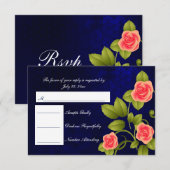 RSVP Rose bleu foncé et corail Mariage (Devant / Derrière)