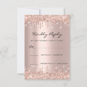 RSVP Rose Blush Drips Glitter Mariage Anniversaire
