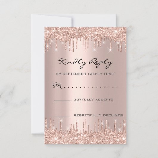RSVP Rose Blush Drips Glitter Mariage Anniversaire (Devant)