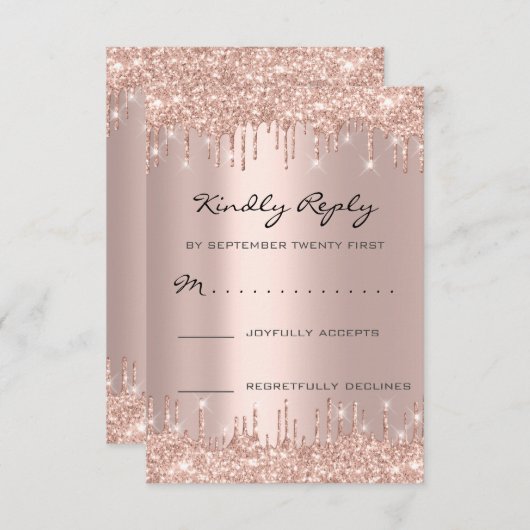 RSVP Rose Blush Drips Glitter Mariage Anniversaire (Devant / Derrière)