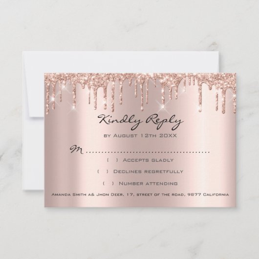 RSVP Rose Drips Glitter Mariage Fête de mariage (Devant)