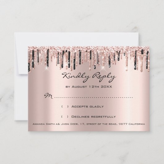RSVP Rose Drips Glitter Mariage Fête de mariage (Devant)