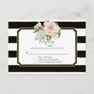 RSVP Rose Floral moderne Elégant noir blanc bande