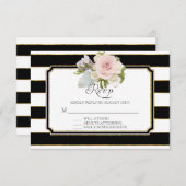 RSVP Rose Floral moderne Elégant noir blanc bande (Devant / Derrière)