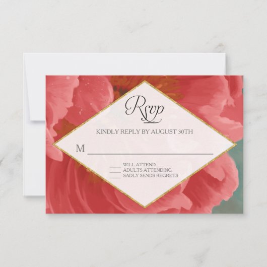 RSVP Rose Gold Faux Parties scintillant Red Peony  (Devant)