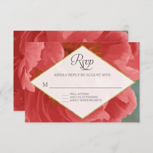 RSVP Rose Gold Faux Parties scintillant Red Peony  (Devant / Derrière)
