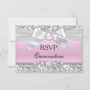 RSVP Rose Pâle Paillettes Perle Nœud Quinceanera