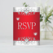 RSVP rouge cœurs de diamant argenté blanc (Debout devant)