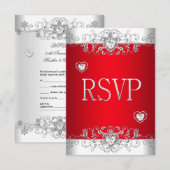RSVP rouge cœurs de diamant argenté blanc (Devant / Derrière)