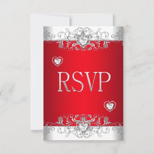 RSVP rouge Cœurs en diamant d'argent blanc (Devant)