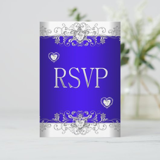 RSVP Royal bleu Mariage White Diamond Hearts (Debout devant)