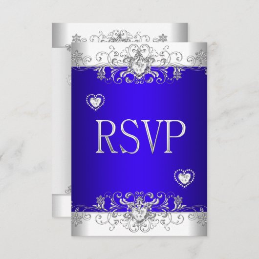 RSVP Royal bleu Mariage White Diamond Hearts (Devant / Derrière)