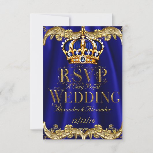RSVP Royal Blue Navy Wedding Gold Crown (Voorkant)