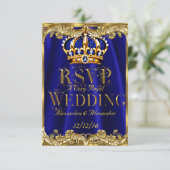 RSVP Royal Blue Navy Wedding Gold Crown 3 (Staand voorkant)