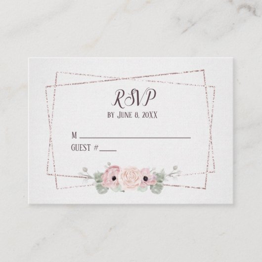 RSVP Roze Anemone en Glitter Lijst Informatiekaartje (Voorkant)