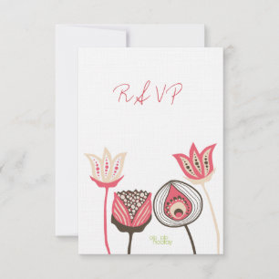 RSVP Roze en Groene Floral Blooms Weddenskaart Kaartje