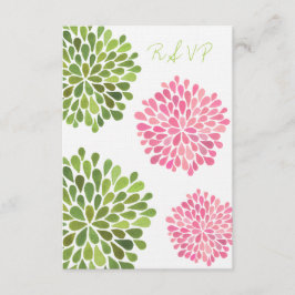 RSVP Roze en Groene Floral Blooms Weddenskaart Kaartje