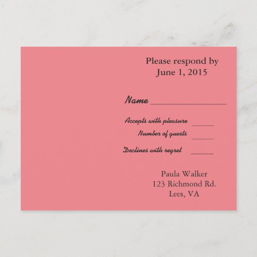 RSVP Roze en Zwart Uitnodiging Briefkaart (Achterkant)