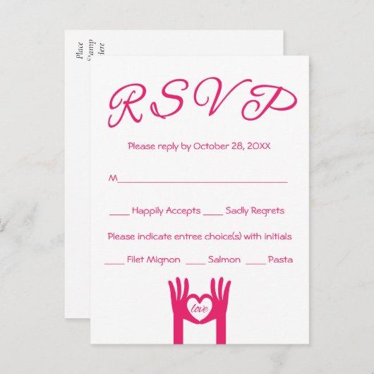 RSVP Roze & Wit Hart Handen van Liefde - Menu (Voorkant / Achterkant)