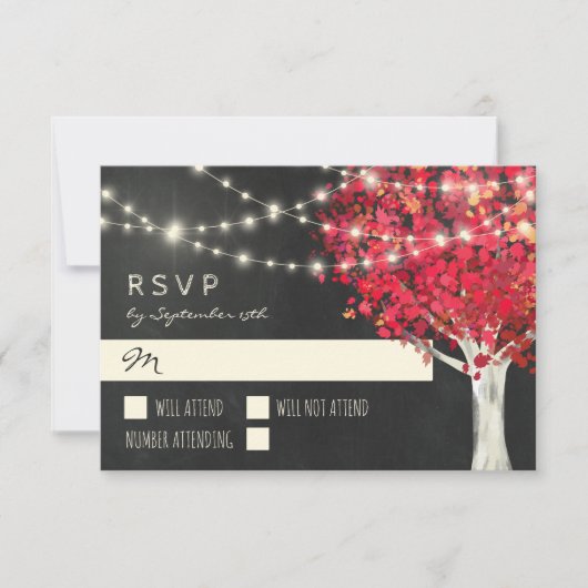 RSVP RSVP Rood Tree & String Lights Autumn Wedding Kaartje (Voorkant)