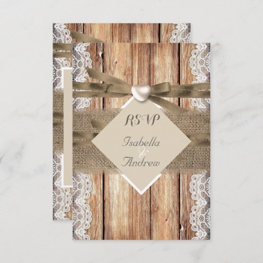 RSVP Russe Mariage Brown dentelle blanche Burlap (Devant / Derrière)