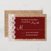 RSVP Rustic Country Burlap Lace Red Wedding (Voorkant / Achterkant)