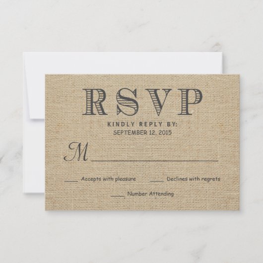 RSVP Rustic Country Burlap Mariage Cartes de répon (Devant)