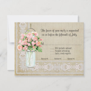RSVP Rustic Country Mason Jar Blush Pink Roses Kaartje