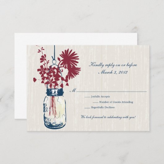 RSVP Rustic Hanging Mason Jar Mariage (Devant / Derrière)