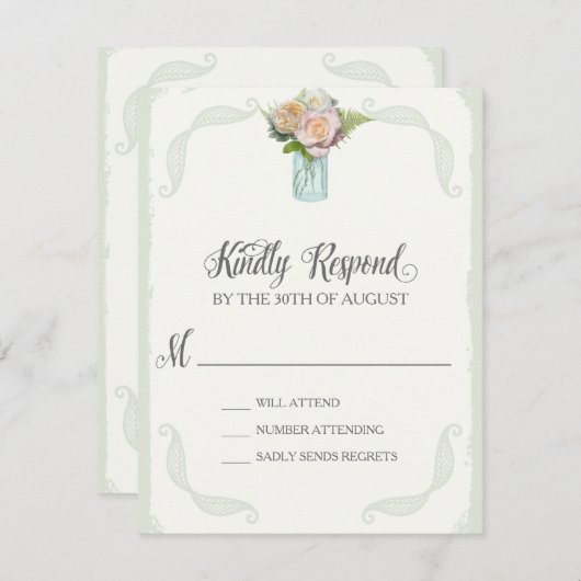 RSVP Rustic Mason Jar Rozen Script Typografie (Voorkant / Achterkant)