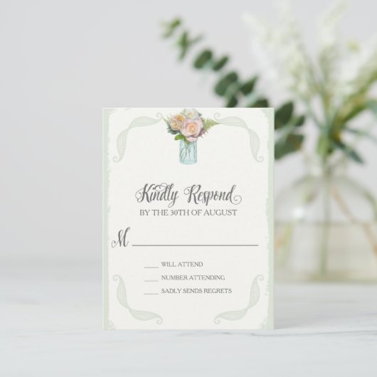 RSVP Rustic Mason Jar Typographie de script Rose (Debout devant)