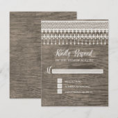 RSVP Rustieke Kant Houten Script Typografie Kaartje (Voorkant / Achterkant)