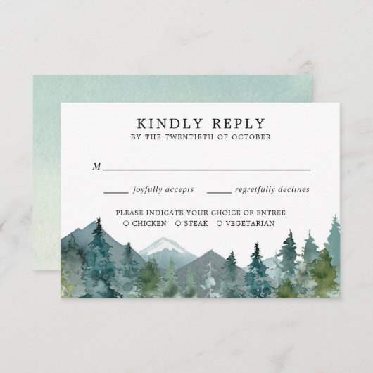 RSVP Rustige bergen bossen bruiloft RSVP Informatiekaartje (Voorkant / Achterkant)