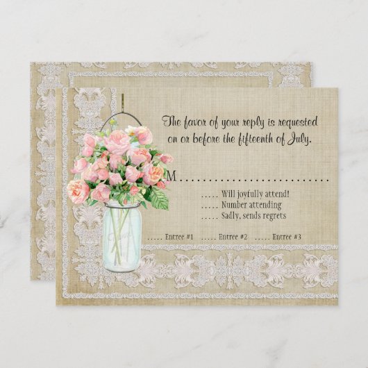 RSVP Rustique Pays Mason Jar Blush Roses Rose (Devant / Derrière)
