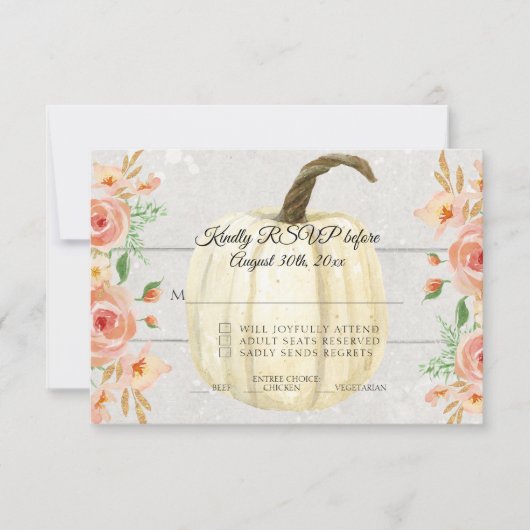RSVP Rustische Waterverf Floral White Pumpkin Wood Kaart (Voorkant)