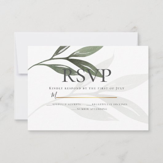 RSVP | Sage Green Olive Branch Waterverf Leaves Kaart (Voorkant)