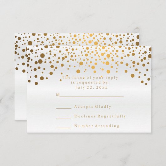 RSVP Satin Blanc & Confettis Mariage Point Doré Or (Devant / Derrière)