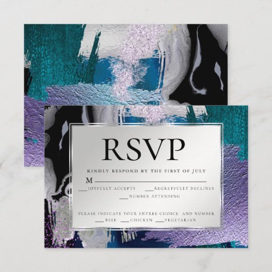 RSVP | Silver Metallic Blauwgroen Lila Kaart (Voorkant / Achterkant)