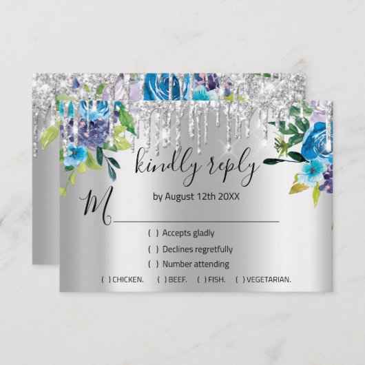 RSVP Silver Wedding Glitter Bridal Navy VIP Driver (Voorkant / Achterkant)