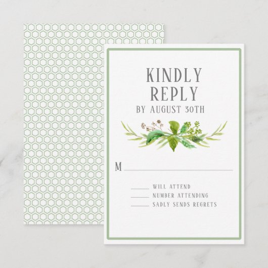 RSVP Simple Eucalyptus Feuilles Graines Verdure He (Devant / Derrière)