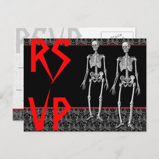 RSVP Skeletons - Halloweenfeest, spookhuis Uitnodiging Briefkaart (Voorkant / Achterkant)