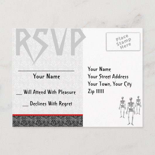 RSVP Skeletons - Halloweenfeest, spookhuis Uitnodiging Briefkaart (Achterkant)