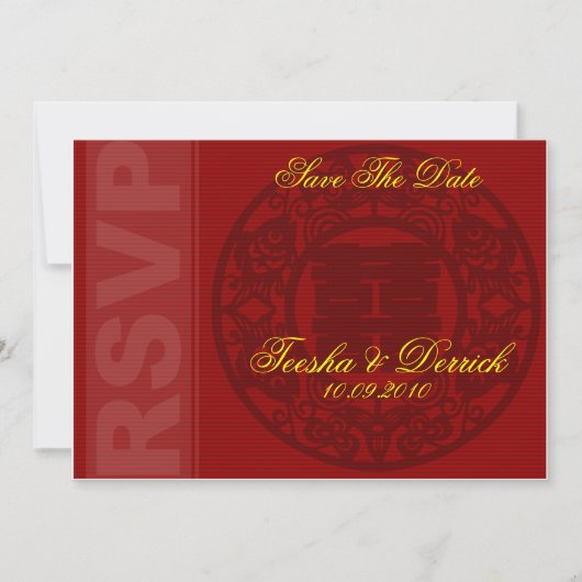 RSVP sla de datum van de chinese trouwuitnodigkaar Save The Date (Voorkant)