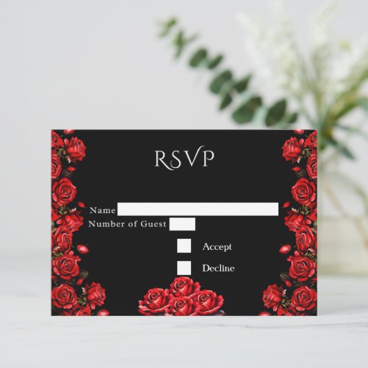 RSVP Sprookje Rode Rozen Bruiloft Informatiekaartje (Staand voorkant)