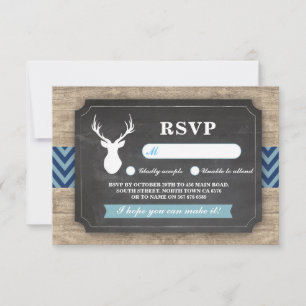 RSVP Stag Baby shower Rustic Wood Boy Blue