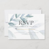 RSVP | Stamblauwe Waterverf Eucalyptusbladeren Kaart (Voorkant)
