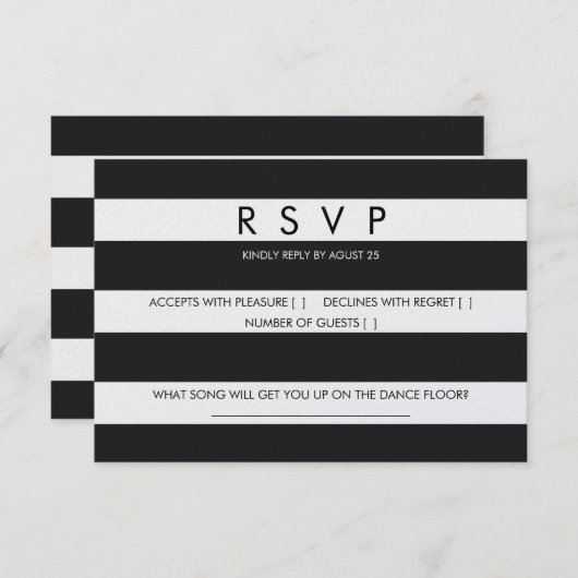 RSVP strepen zwart wit trouwkaart briefpapier (Voorkant / Achterkant)