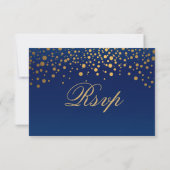 RSVP Stylish Navy Blue & Confetti Gold Dot Mariage (Dos)