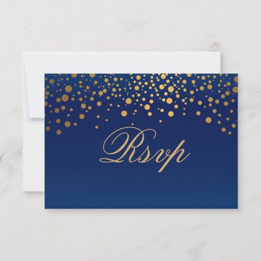 RSVP Stylish Navy Blue & Confetti Gold Dot Mariage (Dos)