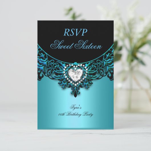 RSVP Sweet sixteen 16 fête d'anniversaire Aqua Blu (Debout devant)